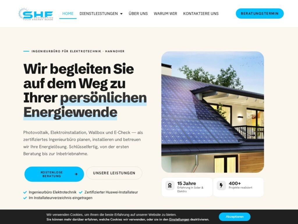 SHF Engineering corporate website — live site screenshot